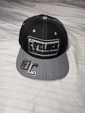 “Its 5 O'clock Somewhere” Black And Gray Snap Back Hat New With Sticker